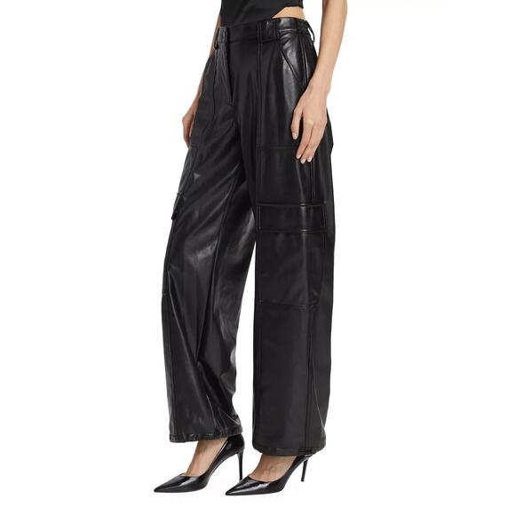 NWT JONATHAN SIMKHAI SOFIA LUXE VEGAN BLACK LEATHER CARGO PANTS SZ 12 SAKS $545 - Picture 1 of 5